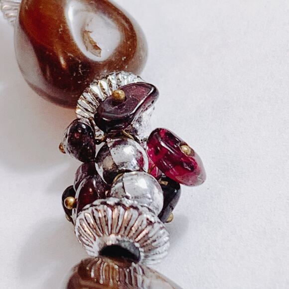 Vintage Brown Gemstone Agate Garnet Silver Tone Beaded Necklace 22" Boho Jewelry - Picture 16 of 16